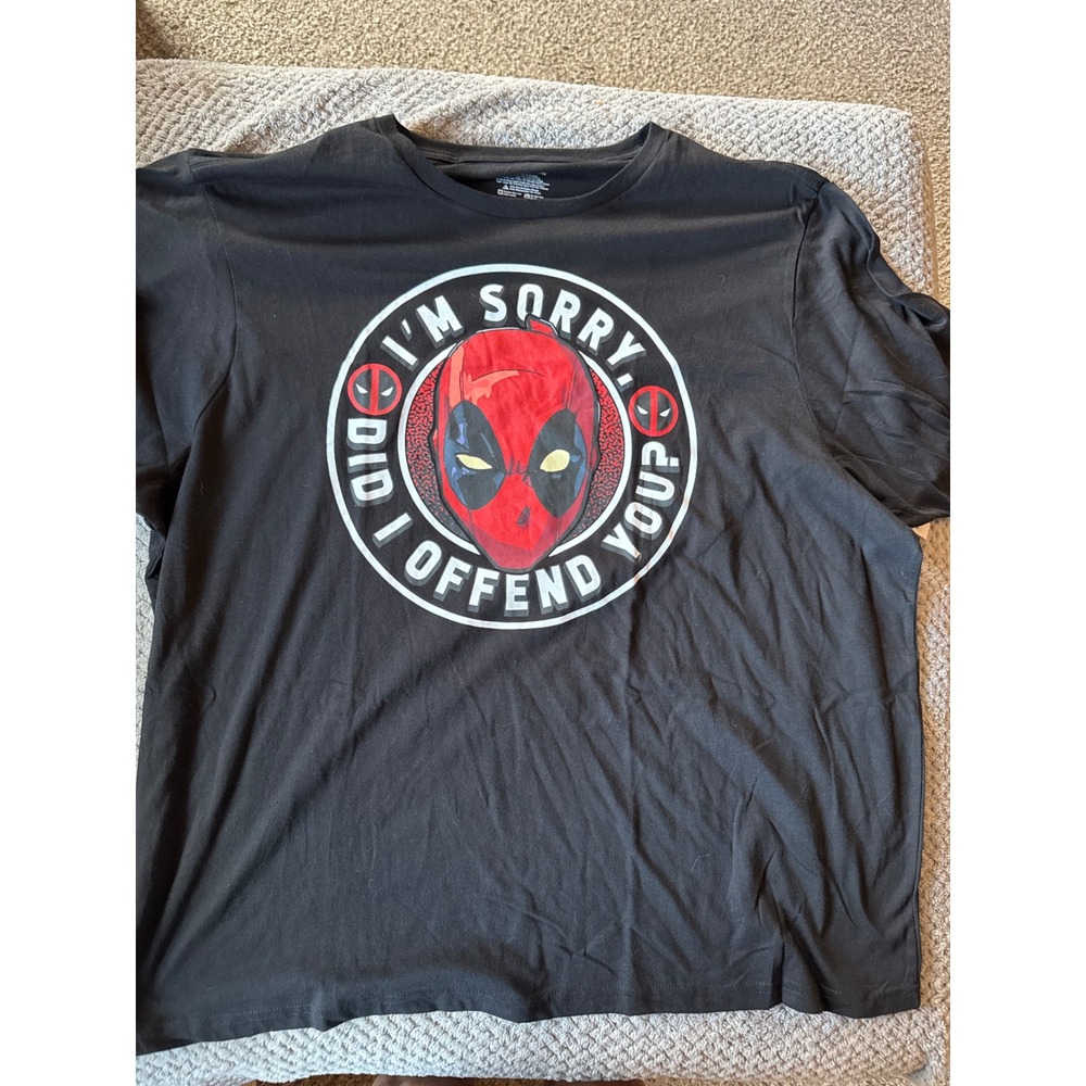Marvel Deadpool Mens Black Graphic T-Shirt Im Sorry Did I Offend You 3XL 3XG